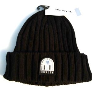 Hurley Palm Patchwork Black Beanie Hat NWT